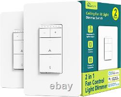 Smart Ceiling Fan Control and Dimmer Light Switch 2PACK, Neutral Wire Needed, 2