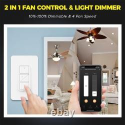 Smart Ceiling Fan Control and Light Dimmer Switch, Compatible with Alexa/Goog