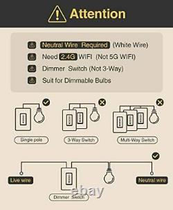 Smart Dimmer Switch Needs Neutral Wire 2.4GHz Smart Light Switch for Dimmable