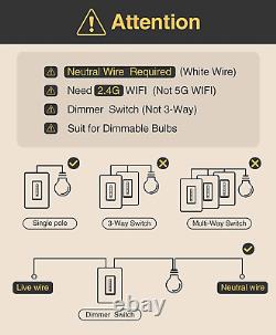 Smart Dimmer Switch, Needs Neutral Wire, 2.4Ghz Smart Light Switch for Dimmable