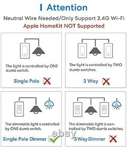 Smart Dimmer Switch Single Pole Meross Smart Wifi Light Switch for Dimmable LE