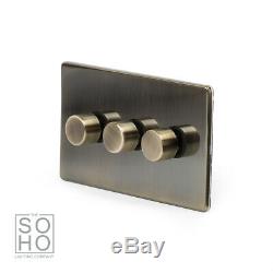 Soho Lighting Antique Brass 3 Gang 2 Way Trailing Edge LED Dimmer Switch 250W