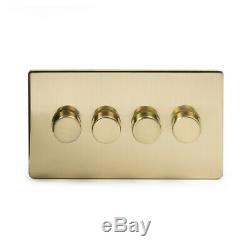 Soho Lighting Brushed Brass 4 Gang 2 Way Trailing Edge LED Dimmer Switch 250W