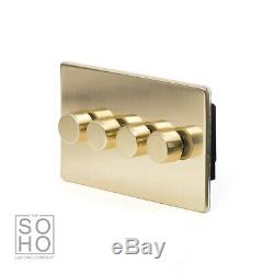 Soho Lighting Brushed Brass 4 Gang 2 Way Trailing Edge LED Dimmer Switch 250W