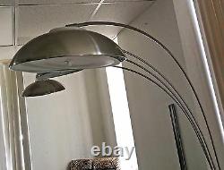 Steel, Aluminum Torchier, Brushed Crome Arc Floor Lamp with 4Saucer Dimmer Lights