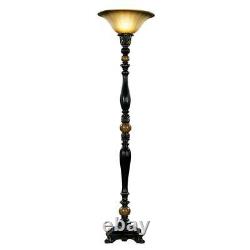 Tall Torchiere Floor Lamp Uplight, Dark Bronze Finish, Gold Accent, Foot Switch