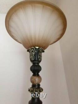 Tall Torchiere Floor Lamp Uplight, Dark Bronze Finish, Gold Accent, Foot Switch
