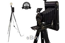 Upcycled Vintage Antique Folding Kodac Camera Tripod Lamp Light / Dimmer Switch