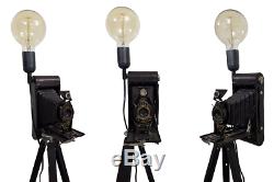 Upcycled Vintage Antique Folding Kodac Camera Tripod Lamp Light / Dimmer Switch