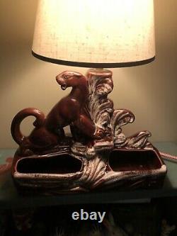 Vintage Panther Table Lamp Planter WORKS Brown MCM Mid Century RARE Jaguar Light