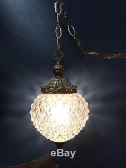 Vintage Pineapple Glass Hanging Swag Lamp Light With Dimmer Switch