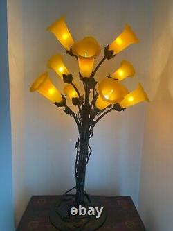 Vintage Tiffany Art Nouveau Style 12 light Lily Pad Lamp Base