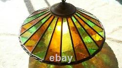 Vtg Mid Century Leaded Glass Swag Light Lamp 1960's era 16x9 WORKS