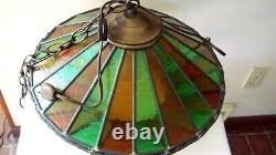Vtg Mid Century Leaded Glass Swag Light Lamp 1960's era 16x9 WORKS