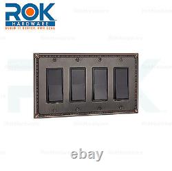 Wall Light Switch Plate Rocker Cover Tradition Brushed Oil-Rubbed Bronze 4 Gang