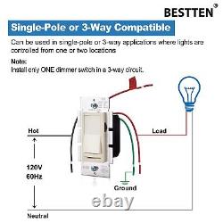 10 Pack BESTTEN Interrupteur Almond à Variateur de Lumière 3 Voies ou Simple Pôle pour Ampoules Dimmables
