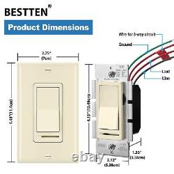 10 Pack BESTTEN Interrupteur Almond à Variateur de Lumière 3 Voies ou Simple Pôle pour Ampoules Dimmables