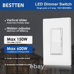10 Pack Bestten Dimmer Light Switch, Single Pole Ou 3 Way, Pour Dimmable Led LI