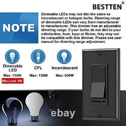 10 Pack Meilleur Interrupteur Mural à Variateur BESTTEN Compatible avec les Ampoules LED CFL Incandescentes à Variation de Lumière