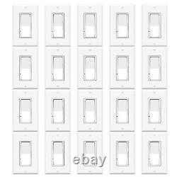 20 Pack Interrupteur gradateur mural pour lumière LED/CFL/Incandescent 3 voies simple pôle ETL