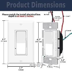 20PK Interrupteur mural décoratif avec variateur de lumière simple ou 3 voies pour ampoules dimmables