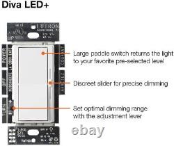 5 Pack Lutron Diva Led+ Dimmer Pour Led, Halogène, Ampoules Incandescentes Dvcl-153p-wh