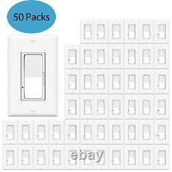 50 Packs Interrupteur à gradateur blanc Decora unipolaire / 3 voies 15A 120V certifié ETL