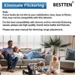 BESTTEN 10 Pack Interrupteur Dimmer à Lumière, Simple Pôle ou 3 Voies, Glissière Blanche
