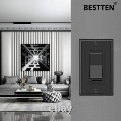 BESTTEN Lot de 10 interrupteurs muraux variateurs de lumière, compatibles avec les modèles standard, noirs