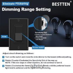 BESTTEN Lot de 10 interrupteurs muraux variateurs pour éclairage, compatibles avec les modèles standard, noirs
