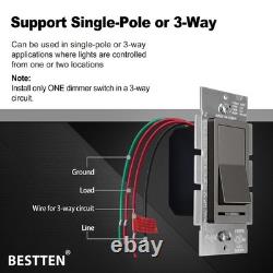 BESTTEN Lot de 5 interrupteurs variateurs de lumière marron mat, 1 pôle/3 voies, LED/CFL/incandescente