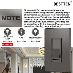 BESTTEN Lot de 5 interrupteurs variateurs de lumière marron mat, 1 pôle/3 voies, LED/CFL/incandescente