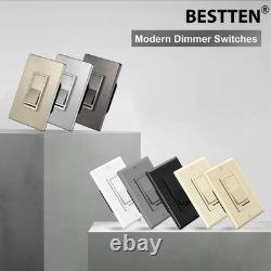 BESTTEN Lot de 5 interrupteurs variateurs de lumière marron mat, 1 pôle/3 voies, LED/CFL/incandescente
