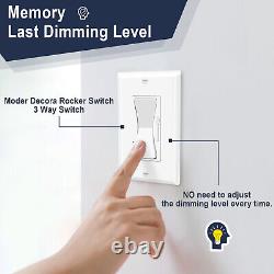 Dimmer à bascule Decora LED, Interrupteur simple et 3 voies, CFL 600W / LED 3W-150W / 20PK