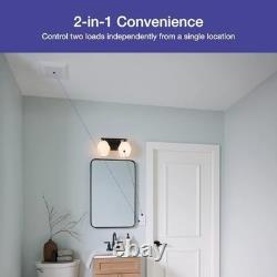 Double interrupteur avec variateur et minuterie pour ampoules LED et ventilateurs, 65 W, unipolaire, blanc