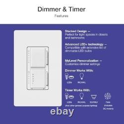 Double interrupteur avec variateur et minuterie pour ampoules LED et ventilateurs, 65 W, unipolaire, blanc