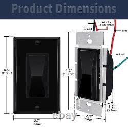 Interrupteur à glissière à bascule noir dimmable à 3 voies, 20×