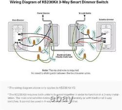 Interrupteur à variation 3 voies avec kit de commutation d'éclairage graduable compatible avec Alexa et Google Assistant