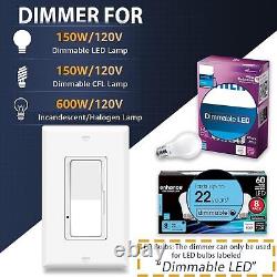 Interrupteur de lumière à gradateur 20PackK pour lumières LED/CFL dimmables de 150W, plaque murale incluse.