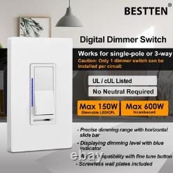 Interrupteur de lumière dimmable numérique 10 pièces avec indicateur LED, monopolaire ou 3 voies