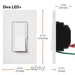Interrupteur variateur Diva LED+ avec plaque murale pour ampoules LED dimmables, 150 watts/pôle simple
