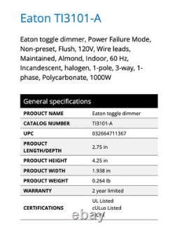 Interrupteur variateur Eaton lumineux clair TI3101 sans préréglage 1 pôle/3 voies 1000W LOT DE 10