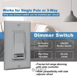 Interrupteur variateur à rocker gris pour ampoules LED, halogènes et incandescentes dimmables, Sing