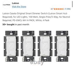Interrupteur variateur de lumière intelligent Lutron Caseta Original/PD-6WCL-WH-R- Blanc (paquet de 4)