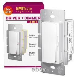 Interrupteur variateur et pilote LED dimmable 24V 60W 2 en 1, homologué UL à pôle unique