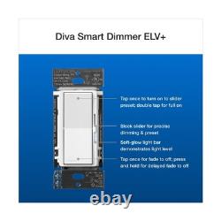 Interrupteur variateur intelligent Lutron Diva ELV+ pour éclairage Caseta, 250 watts LED, neutre