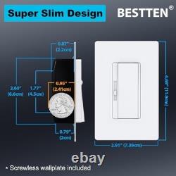 Interrupteur variateur numérique BESTTEN Slim, lot de 10, blanc, plaque murale sans vis