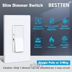 Interrupteur variateur numérique BESTTEN Slim, lot de 10, blanc, plaque murale sans vis