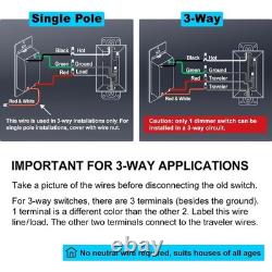 Interrupteur variateur super mince 6 pièces, monopole ou à 3 voies, interrupteur lumineux dimmable