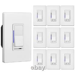 Interrupteurs variateurs pratiques en pack de 10, simple pôle/3 voies, indicateur LED bleu